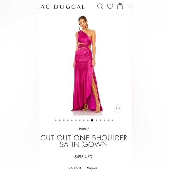 Mac Duggal One Shoulder Cut Out Satin Gown, Magenta, Size 6 - Picture 4 of 5